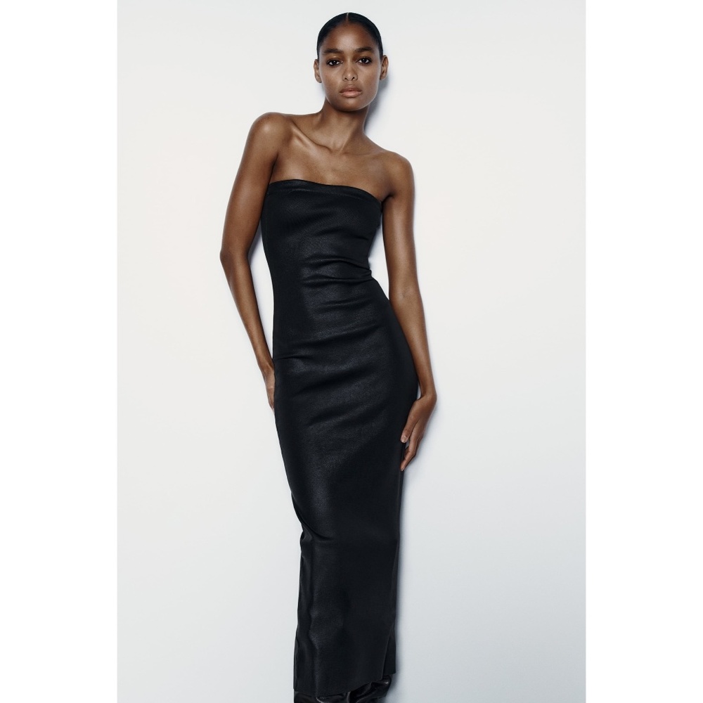 NWT ZARA FOIL KNIT MIDI DRESS BLACK M